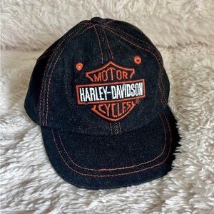 Harley Davidson Hat Sz Junior Youth Black Denim and Orange & white logo​…​​​